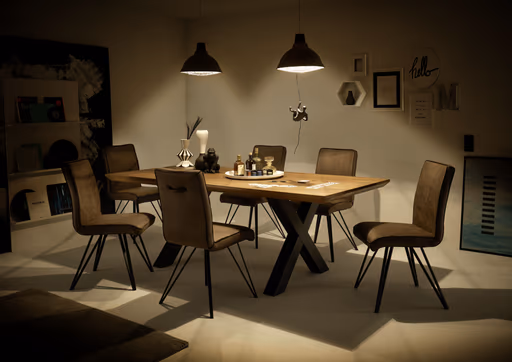 Esstisch - LB ca. 220x100 cm, Zerreiche massiv geölt, Schweizer Kante, Schwarz