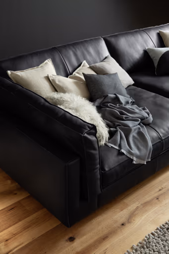 Sofa Aprino 3 - 4-Sitzer XXL, Dickleder, schwarz, Armlehne Kissen