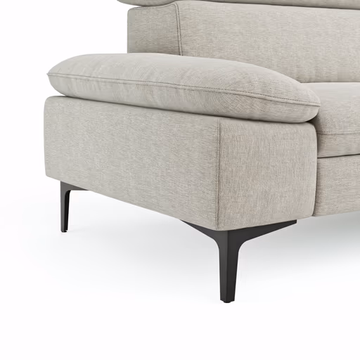 Ecksofa Felipa - 2,5-Sitzer mit Longchair rechts inkl. Kopfteil verstellbar, Stoff, Natur