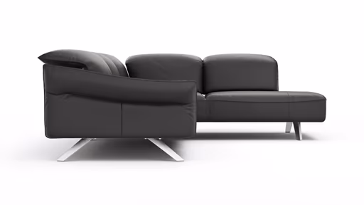 Ecksofa Bormio - 2,5-Sitzer und Ecke rechts, Kopfteilverstellung, Leder, Schwarz
