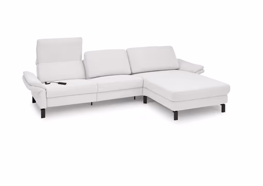 Ecksofa CALM PREMIUM 2.0 - 3-Sitzer mit Longchair rechts, Relaxfunktion motorisch, Armlehne verstellbar, Stoff, Hellgrau