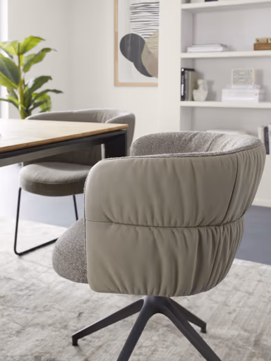 Armlehnstuhl Milana - drehbar, Leder Grau, Stoff Graubraun