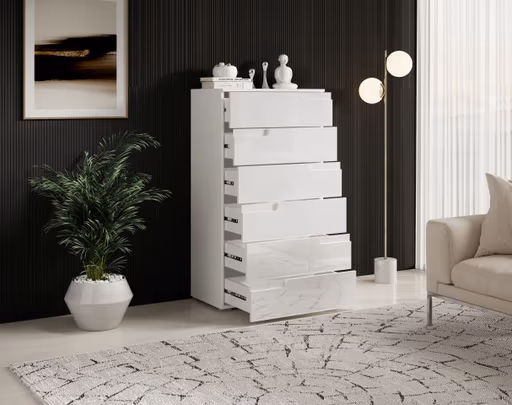 Kommode - B ca. 65 cm, Weiß, Weiß Hochglanz