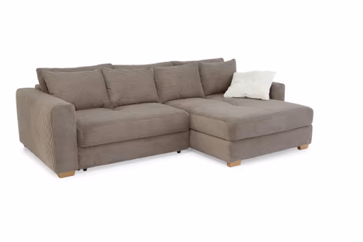 Ecksofa - 2-Sitzer, Ecke rechts inkl. Schlaffunktion und Bettkasten, Stoff, Taupe
