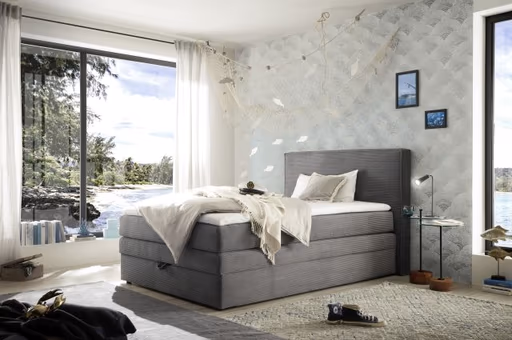 Boxspringbett JANETT- Liegefläche ca. 140x200 cm, Stoff, Grau