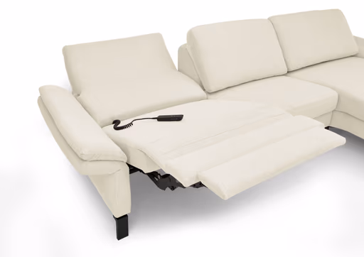 Ecksofa CALM PREMIUM 2.0 - Longchair links mit 3-Sitzer, Relaxfunktion motorisch, Armlehne verstellbar, Stoff, Natur
