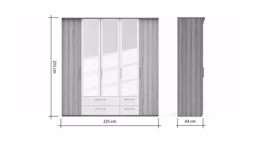 Drehtürenschrank Viana - B. ca. 225 cm, Furnier, Kernbuche, Weiß