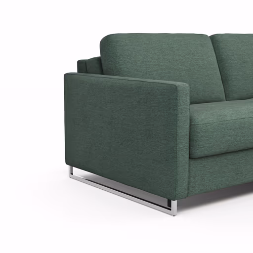 Ecksofa Nuoro - 2-Sitzer mit Longchair rechts inkl. Schlaffunktion und Bettkasten, Stoff, Dunkelgrün