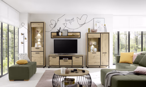 Couchtisch - Ø/H ca. 80x47 cm, Artisan Eiche Nachbildung, Schwarz