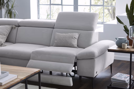 Ecksofa Felipa - Ecke links mit 2,5-Sitzer inkl. Armlehne verstellbar und Rückenlehne/Sitztiefe verstellbar (motorisch), Stoff, Natur