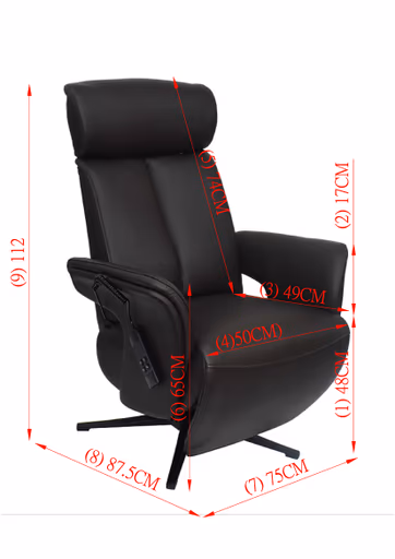 TV-Sessel MATHIS - drehbar, Aufstehhilfe, Relaxfunktion, Kopfteilverstellung, Leder, Chocolate