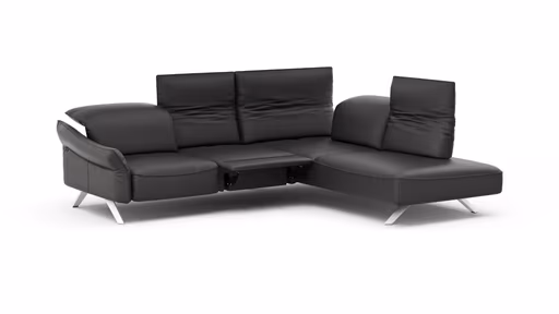 Ecksofa Bormio - 2,5-Sitzer mit Ecke rechts inklusive Relaxfunktion (motorisch), Leder, Schwarz