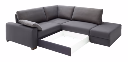 Ecksofa - 3-Sitzer mit Schlaffunktion inkl. Lattenrost, Rückenlehne verstellbar, Stoff, Grau