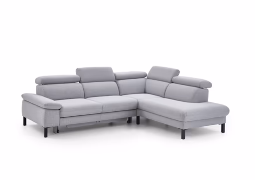 Ecksofa - 2,5-Sitzer mit Ecke rechts, Kopfteil verstellbar, Stoff, Platin