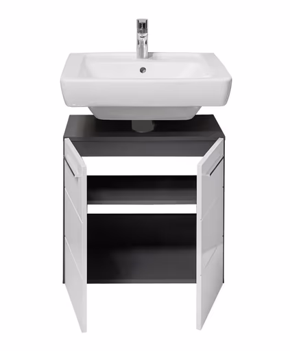 Waschebeckenunterschrank- B ca. 60 cm, Anthrazit, Weiß, Hochglanz