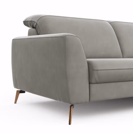 Sofa Tulsa KV - 3-Sitzer, inkl. Kopfteilverstellung, Leder, Graubeige