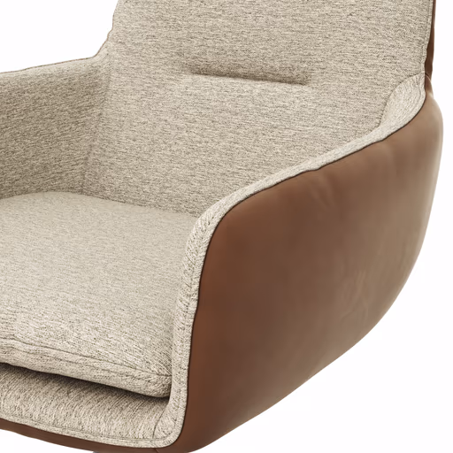 Armlehnstuhl Macano - drehbar, Stoff & Leder, Beige, Cognac