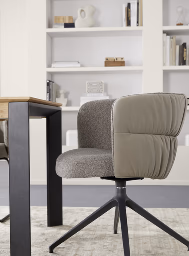 Armlehnstuhl Milana - drehbar, Leder Grau, Stoff Graubraun