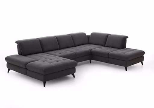 Wohnlandschaft - Longchair mit 2-Sitzer und Abschlusselement rechts, inkl. Schwenkrücken, Stoff, Grau