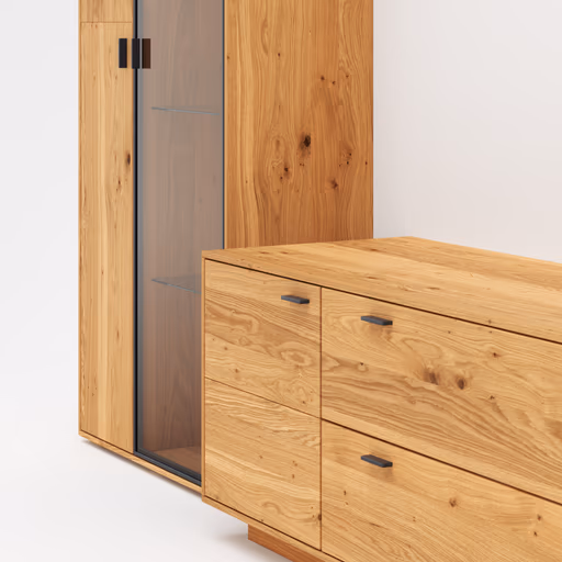 Wohnwand Fibra - Asteiche teilmassiv, natur, geölt