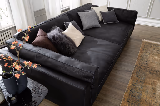 Sofa Aprino 3 - 4-Sitzer XXL, Dickleder, schwarz, Armlehne Kissen
