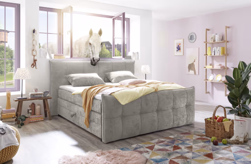 Boxspringbett- Liegefläche ca. 180x200 cm, Stoff, Beige