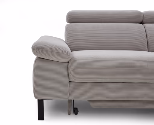Ecksofa EM Labin - 2,5-Sitzer mit Ecke rechts, Kopfteile verstellbar, Stoff, grau