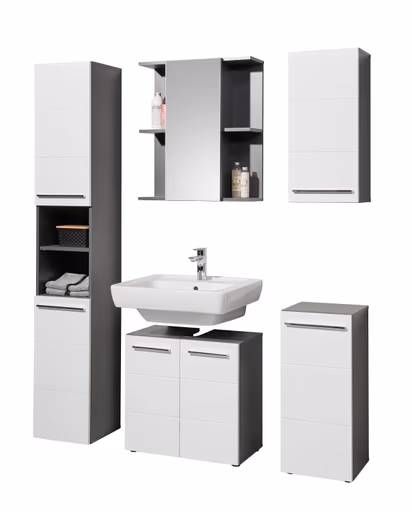 Waschebeckenunterschrank- B ca. 60 cm, Anthrazit, Weiß, Hochglanz