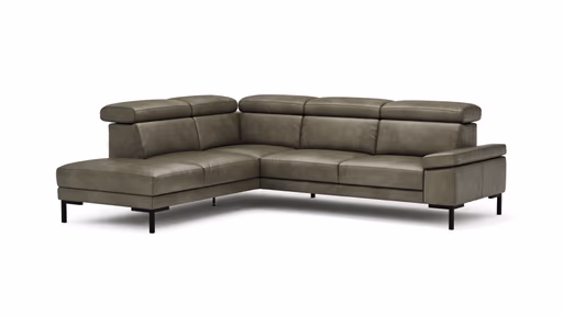 Ecksofa Hudson - Ecke links mit 2,5-Sitzer inkl. Kopfteil verstellbar, Leder, Braungrün