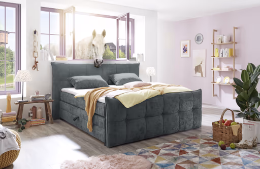 Boxspringbett- Liegefläche ca. 180x200 cm, Stoff, Dunkelgrün