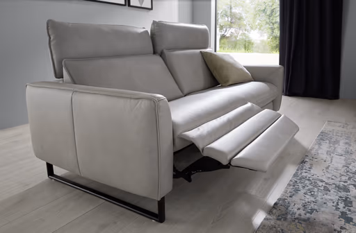 Sofa Avela - 3-Sitzer inkl. Relaxfunktion und Kopfteil verstellbar motorisch, Leder, Steingrau