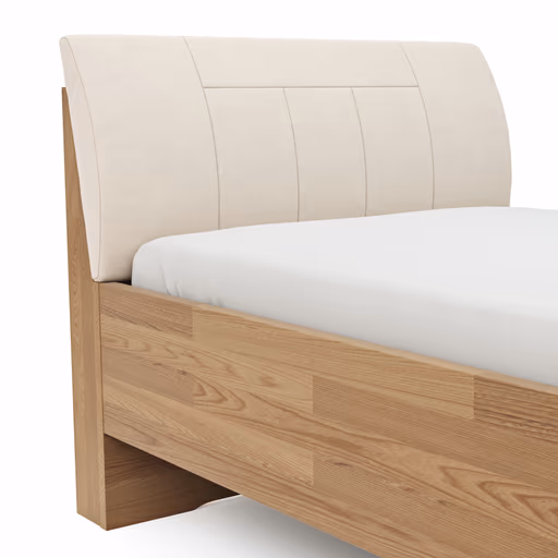 Bett Lenoso - Liegefläche ca. 100x200 cm, Eiche massiv, Kunstleder Champagner