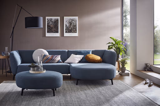 Ecksofa Morela - 2-Sitzer mit Longchair rechts, Stoff, Petrol