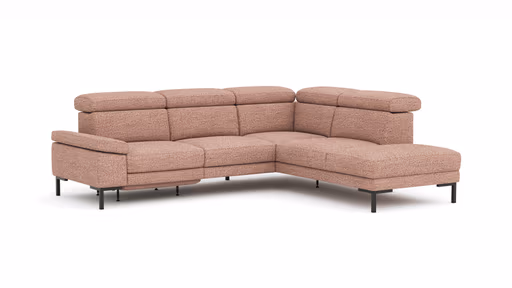 Ecksofa Hudson - 2,5-Sitzer mit Ecke rechts, inkl. Kopfteil/Armlehne verstellbar und Sitzvorzug/Relaxfunktion (motorisch), Stoff, Kupfer