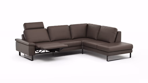 Ecksofa Enna - 3-Sitzer mit Ecke rechts inkl. motorischer Relaxfunktion, Leder, Mocca