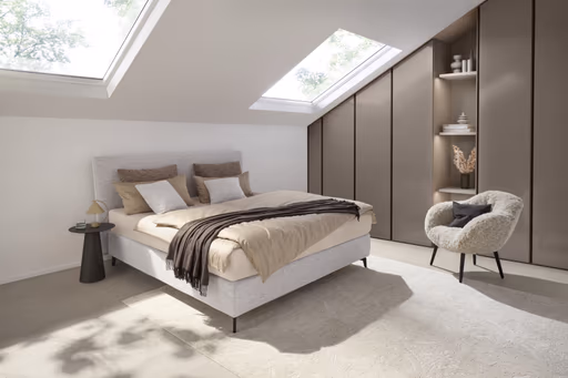 Boxspringbett Delia - Liegefläche ca. 180x200 cm, Stoff, Ecru