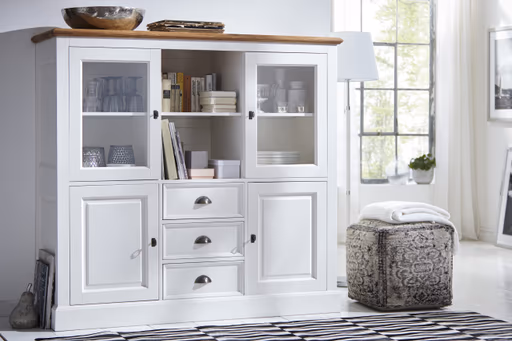 Highboard Louisiana - teilmassiv, Weiß