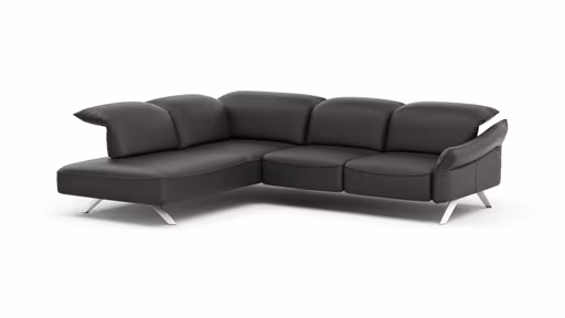 Ecksofa Bormio - Ecke links mit 2,5-Sitzer inklusive Kopfteilverstellung, Leder, Schwarz