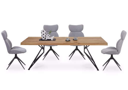 Esstisch - LB ca. 240x100 cm, Wildeiche massiv geölt, Baumkante, Schwarz