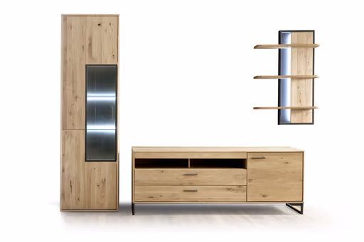 Wohnwand - mit Beleuchtung, Eiche teilmassiv