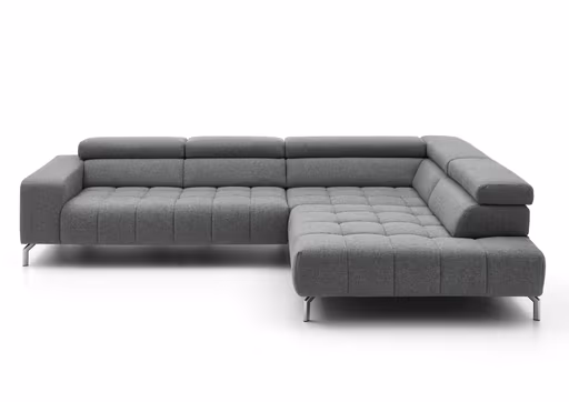 Ecksofa - 2,5-Sitzer mit Ecke rechts, Kopfteil verstellbar, Stoff, Grau