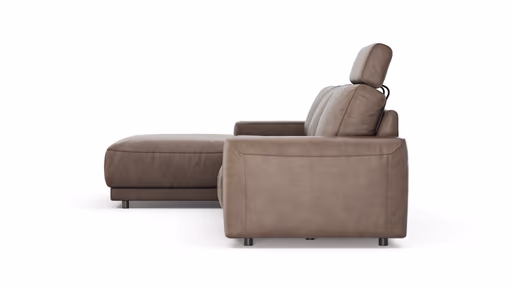 Ecksofa Balok - Longchair groß links mit 2,5-Sitzer, inkl. Relaxfunktion (motorisch) und Kopfstütze, Leder, Dunkelbraun