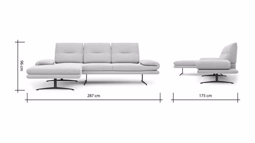 Ecksofa Lucero 2.0 - Longchair mit 2-Sitzer rechts inkl. Sitztiefenverstellung, Drehsitz und Sitztiefe verstellbar, Stoff, Offwhite