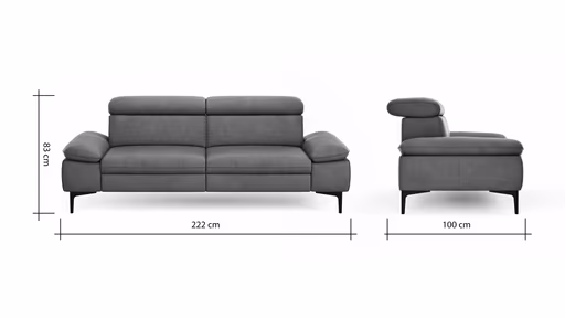Sofa Felipa - 3-Sitzer inkl. Kopfteil verstellbar, Leder, Cognac