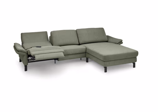 Ecksofa CALM PREMIUM 2.0 - 3-Sitzer mit Longchair rechts, Relaxfunktion motorisch, Armlehne verstellbar, Stoff, Dunkelgrün