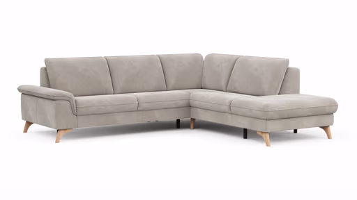Ecksofa Tulsa KS - 2,5-Sitzer, Spitzecke und 1,5-Sitzer mit Anstellhocker rechts, Stoff, Graubeige