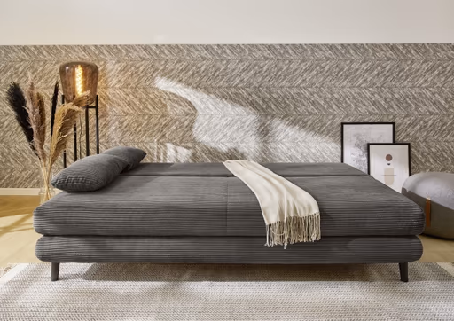 Schlafsofa - 2-Sitzer inkl. Schlaffunktion mit Bettkasten, Stoff, Dunkelgrau