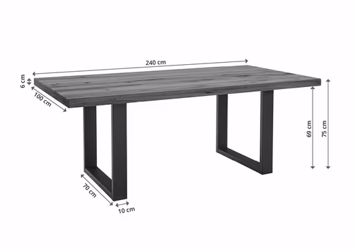 Esstisch - LB ca. 240x100 cm, Wildeiche massiv geölt, Schweizer Kante, Schwarz