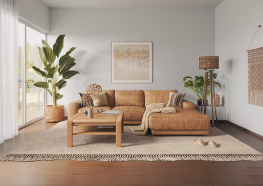 Ecksofa Balok - 2,5-Sitzer mit Longchair groß rechts, Leder, Cognac