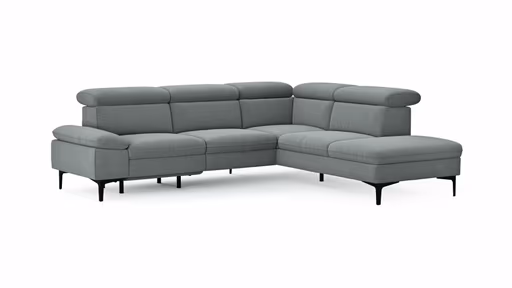 Ecksofa Felipa - 2,5-Sitzer mit Ecke rechts inkl. Armlehne verstellbar und Rückenlehne/Sitztiefe verstellbar (motorisch), Stoff, Grau
